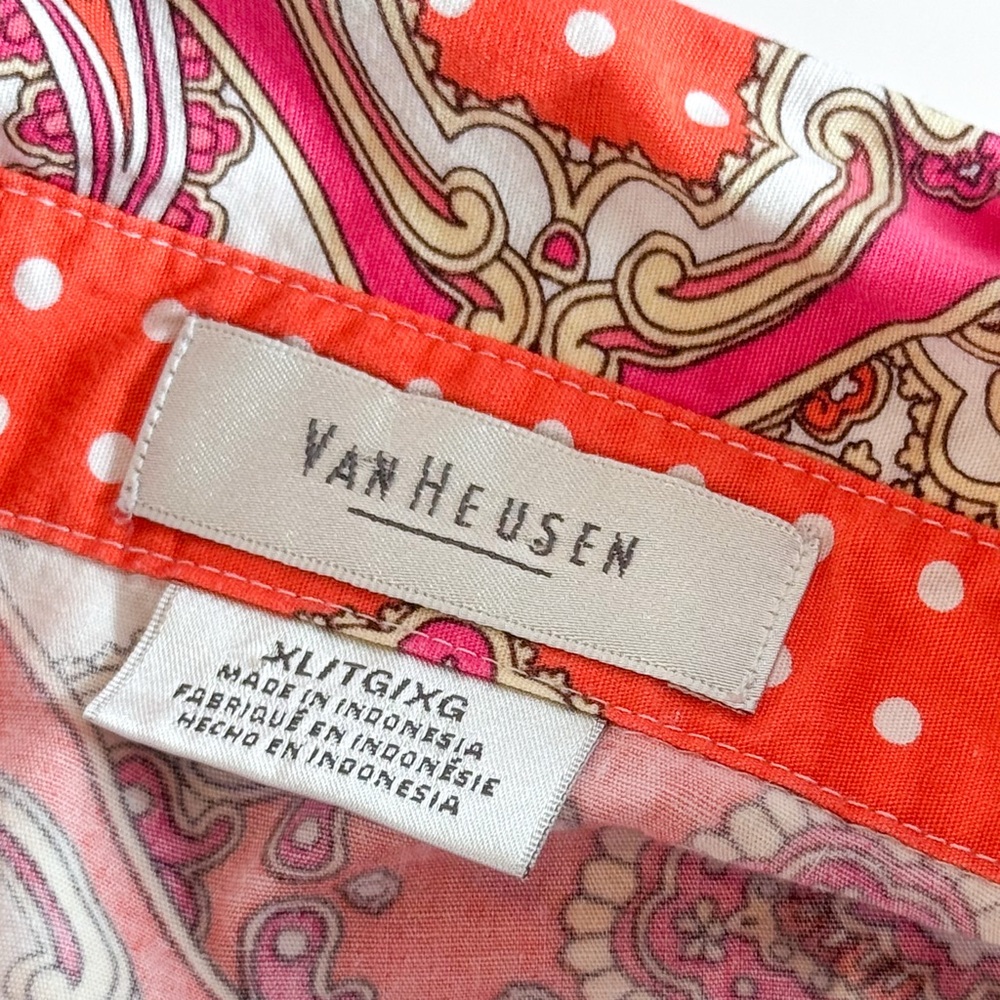 Van Heusen Patchwork Paisley Button Front Shirt XL Red Pink Cotton - Picture 13 of 14